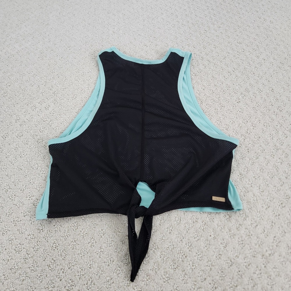 Womens Activewear Mesh Back Tie Crop Tank Top Aqua Blue Black size Small - Picture 7 of 9